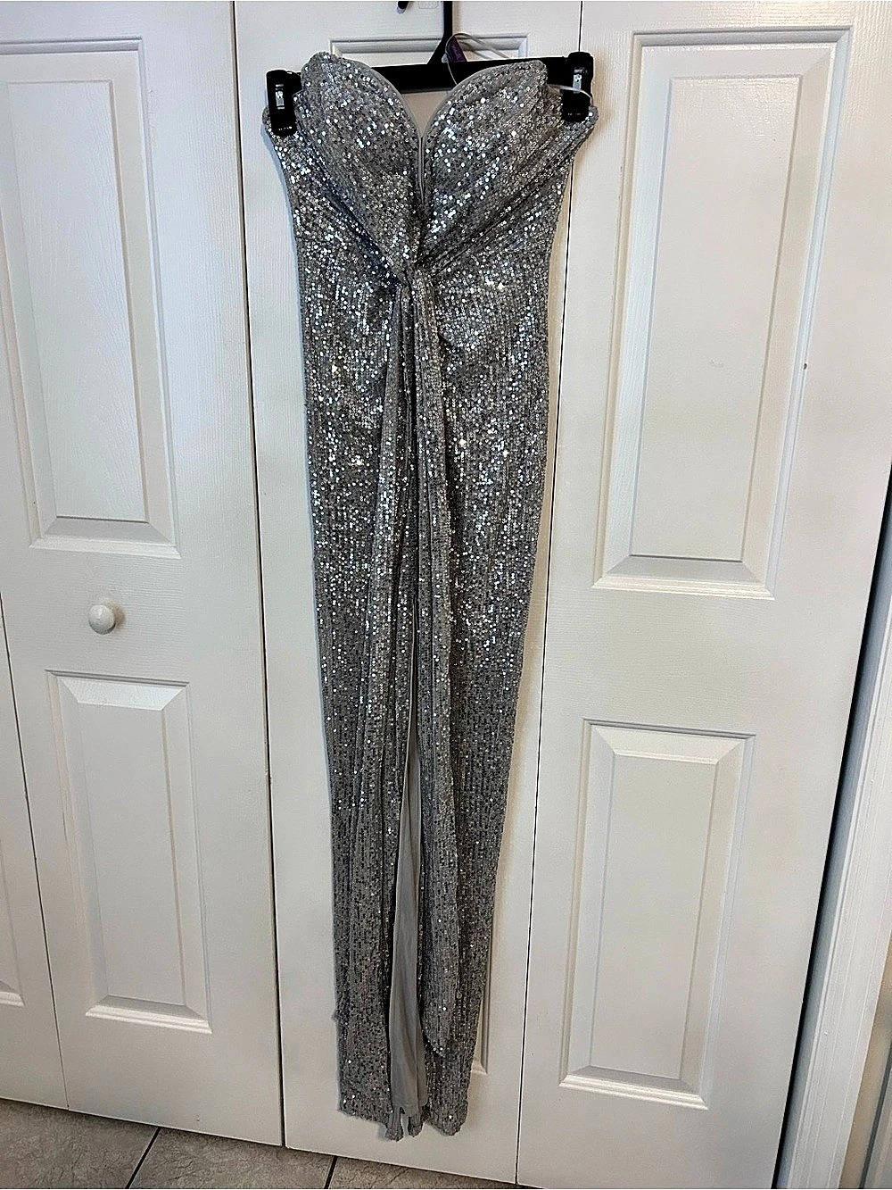 Fashion Nova Sequin Maxi Dress in Gray Size Medium